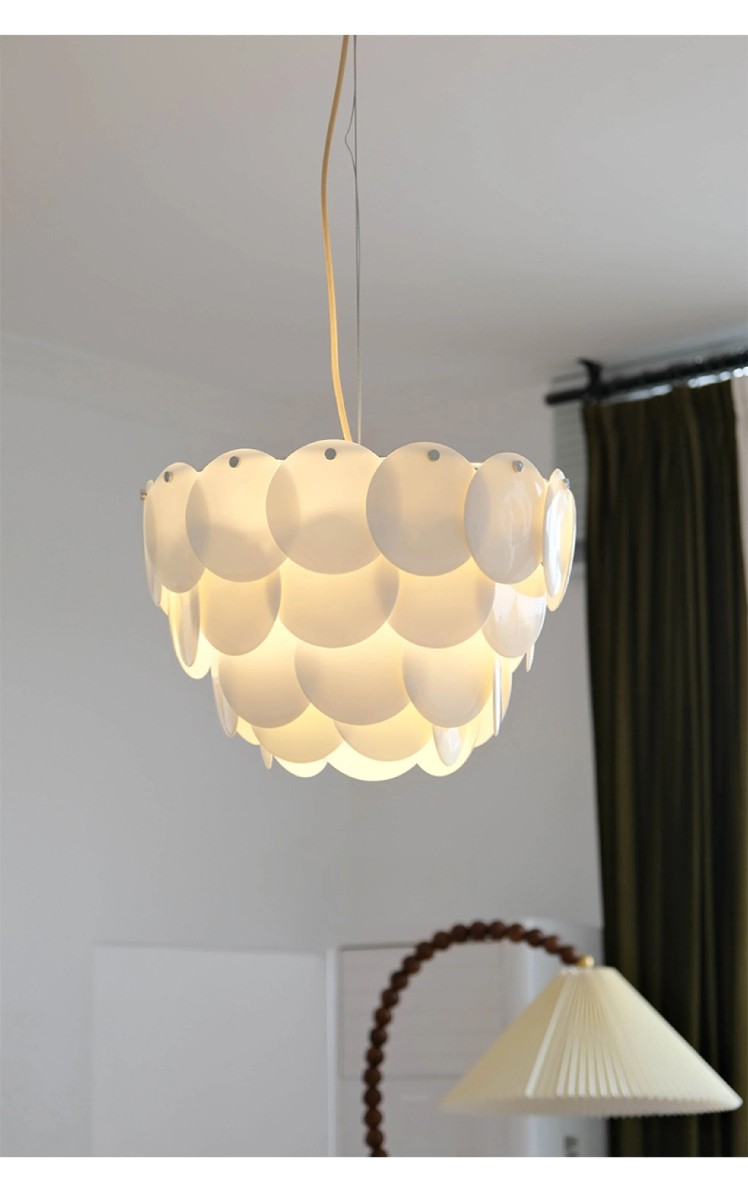 Translucent Ceramic Pendant Light, Modern Minimalist Porcelain Chandelier with Soft Glowing Effect for Dining Room, Kitchen