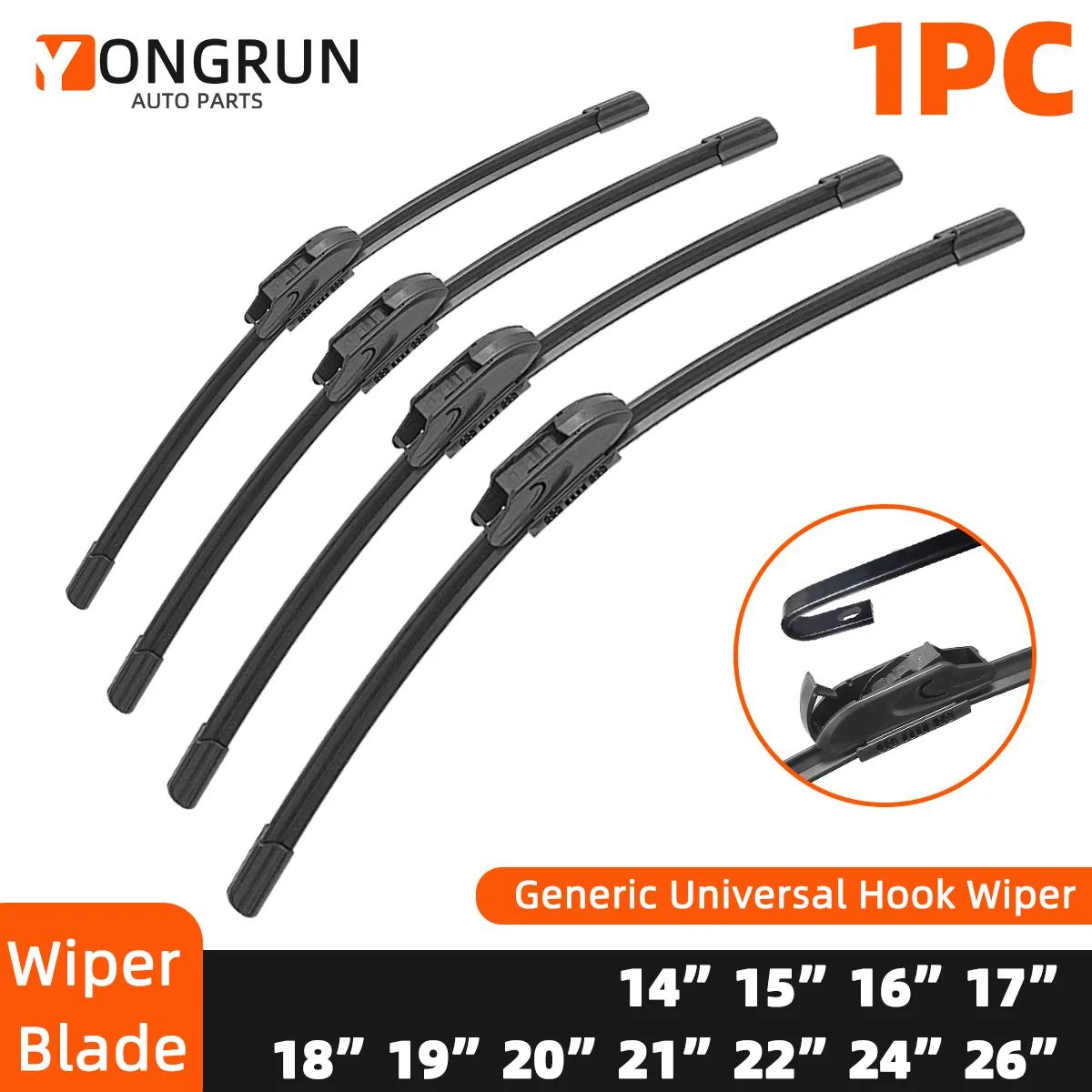 J/U Hook Universal Generic Front Wiper Blade Rubber 13\