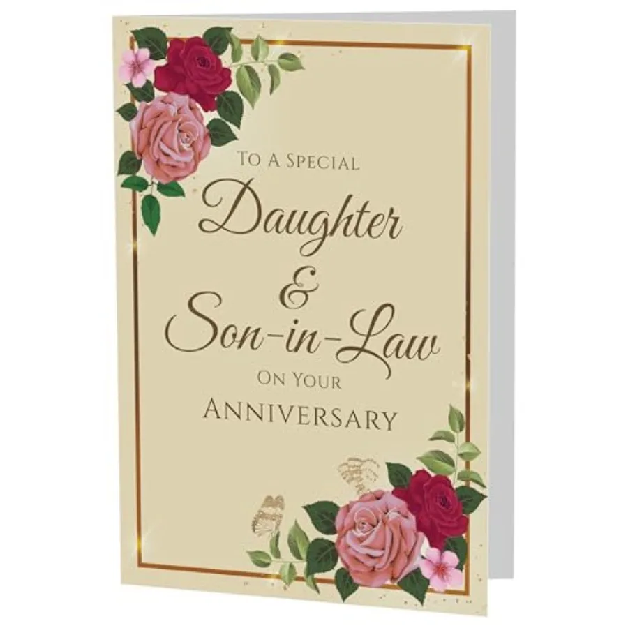 

Anniversary Card for Daughter and Son-in-Law Floral Gold A5 Greeting Card with Printed Verse Premium UK Made Design