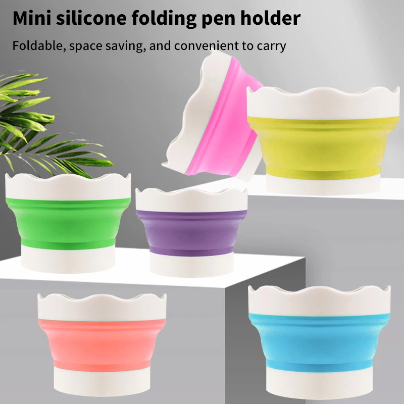 1pc Mini Silicone Folding Mini Bucket For Washing Painting Brush Watercolor Drawing Tools Paint Pallette