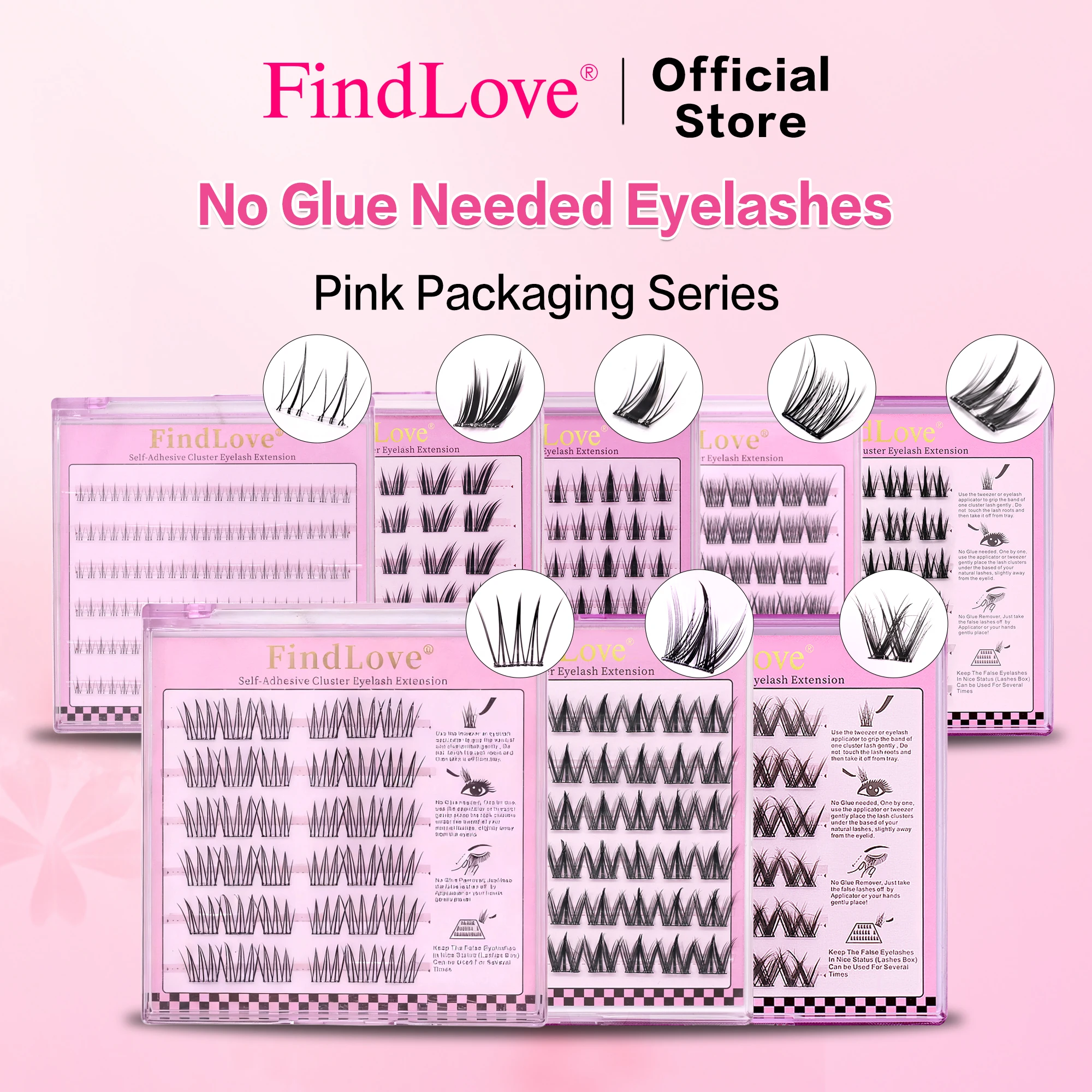 Schneller Versand 6Rows FindLove All Series Selbstklebende Wimpern Natürliche wiederverwendbare falsche Wimpern Kleberfreie Wimpernverlängerung zum Aufdrücken