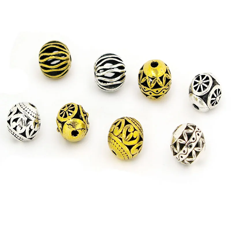 10Pcs Tibetan Antique Silver Gold Color Spacer Beads Charm Round Metal Beads Accessories for Bracelets Necklace Jewelry Making