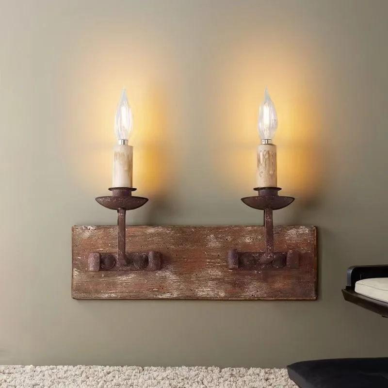 American Country Rustic Wooden Wall Sconce Vintage Retro CandleWall LampFor Bedroom Living Room CafeBarHomestayWeddingShopDecor