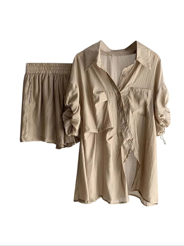 

Faionable Летний комплект из двух предметов Женский дизайн Sense Lyocell Cotton Elegance White irt ort Sve irt orts Ensemble
