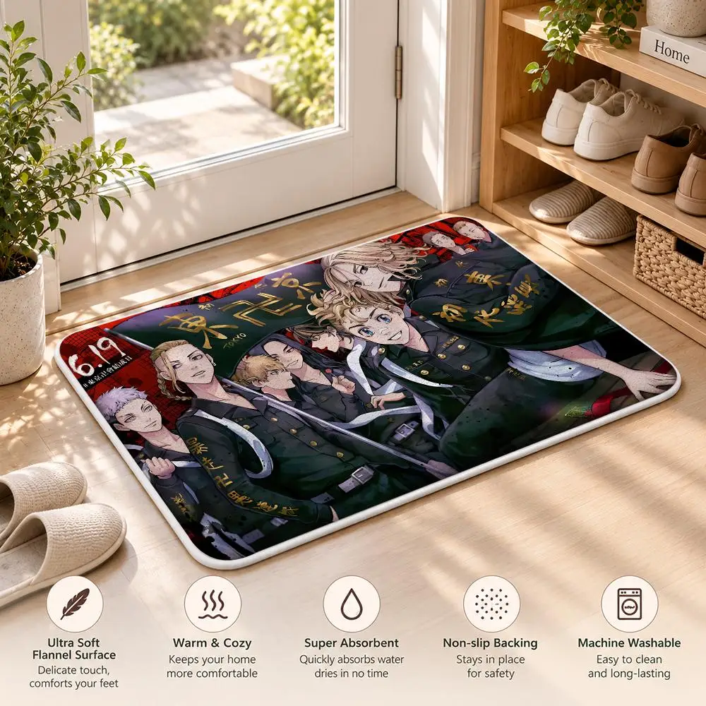 T-Tokyo Revengers Anime Floor Mat Flannel Rug Soft Non Slip Washable Door Mat For Bathroom Bedroom Kitchen Home Decor