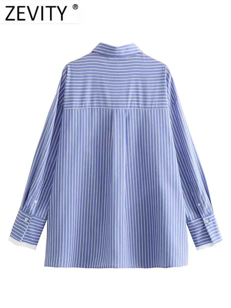 Zevity 2024 Women Vintage Striped Print Loose Smock Blouse Office Lady Long Sleeve Split Shirt Chic Chemise Blusas Tops LS5914