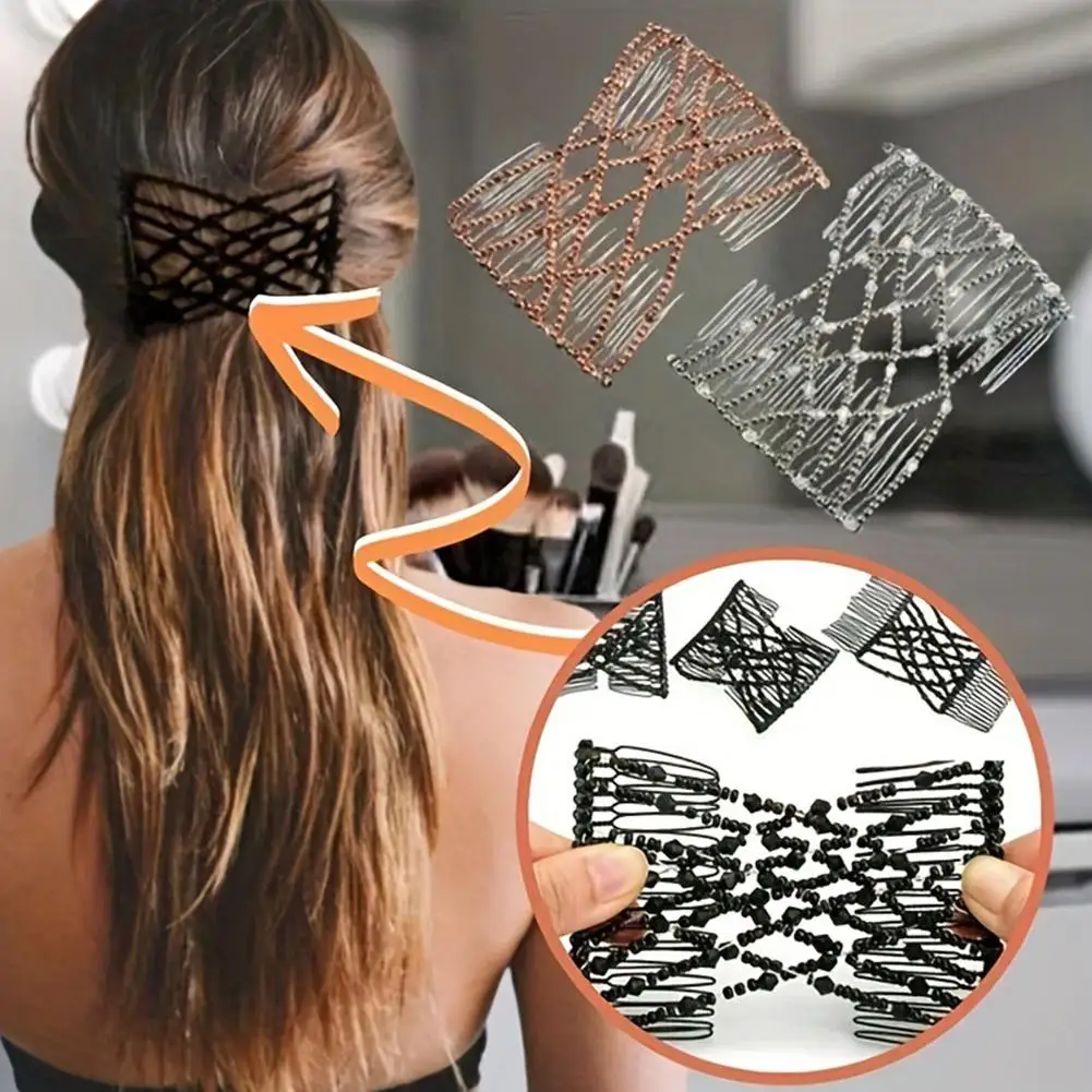 Glass Bead Comb Elastic Double Insert Clips Insert Lazy Fashion Shape Elastic Comb Head Hair Change Ball Creative Comb D0Q8