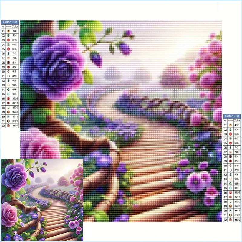

Diamond Painting 2025 Wooden Bridge Leads To The Purple Rose Garden Embroidery Diamond Arts And Crafts Jewelry Cross Stitch