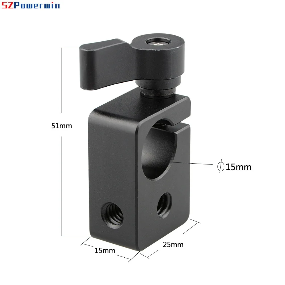15mm Single Rod Clamp Adapter with Adjustable Khumbscrew & 1/4" Threaded Holes for Camera Accessories, 15mm Rail System