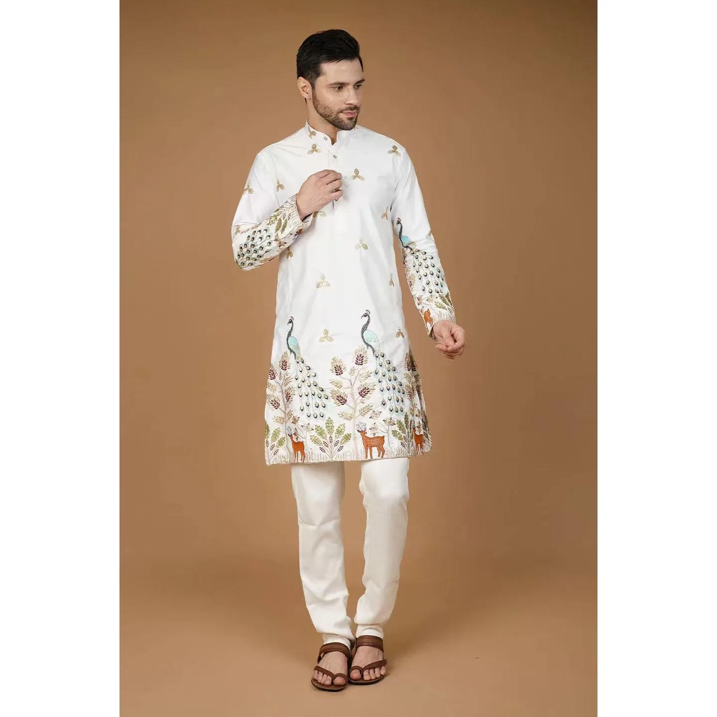 Muslim Islamic Peacock Clothing Men Jubba Thobe Print Kimono Long Robe Saudi Musulman Wear Abaya Caftan Islam Middle Eastern