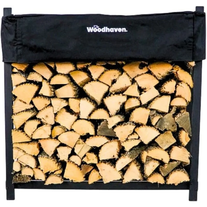 Woodhaven Black 4 Foot - Heavy Duty Made In USA - Indoor Outdoor - 1/4 Cord Firewood Storage Log Rack With Seasoning