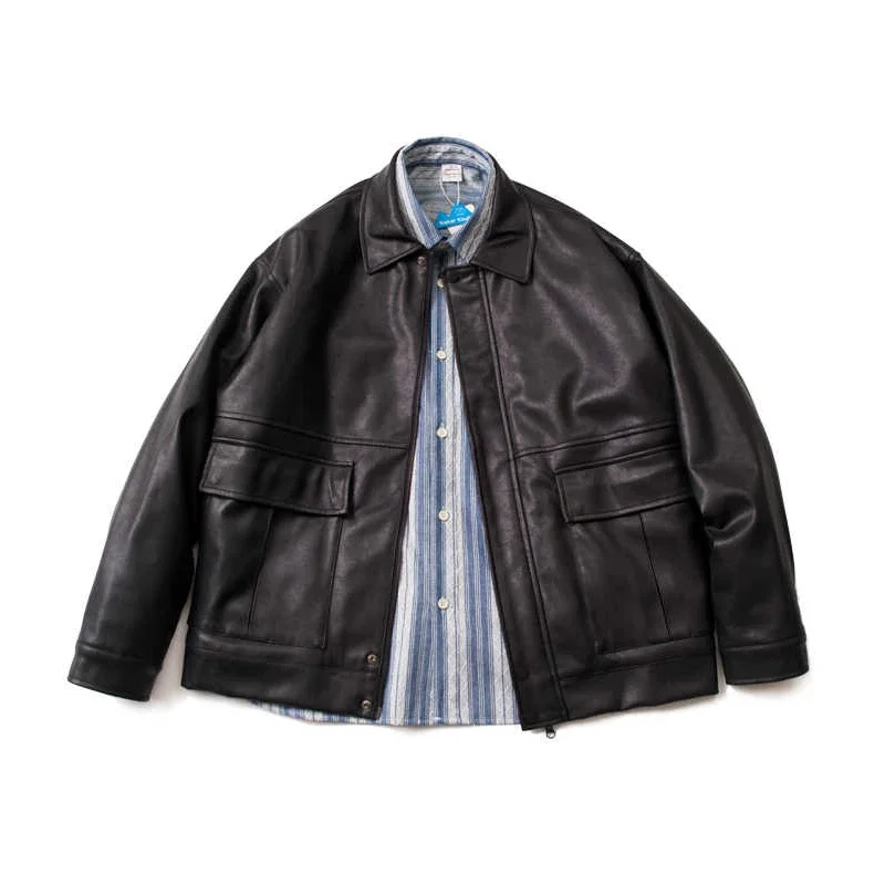 

Japanese Cityboy Loose Silhouette Shoulder Sleeves Cotton Jacket Men's and Women's Motorcycle PU Coat Trendy