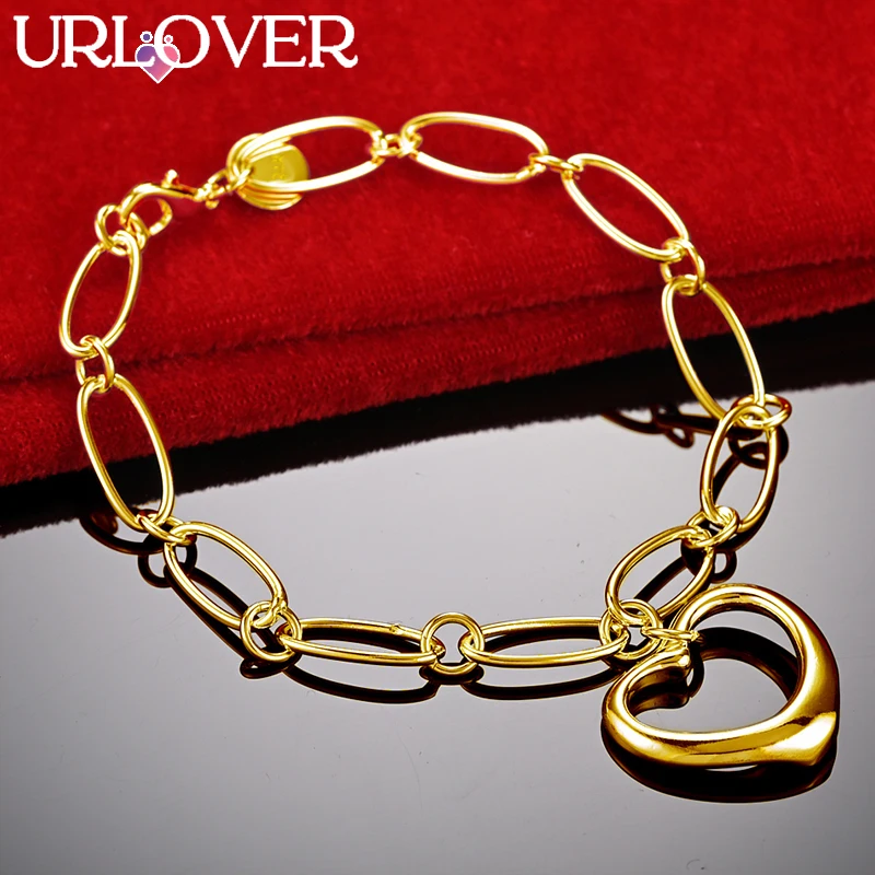 URLOVER-18K Pulseira Pingente De Coração De Ouro Para Mulheres, Jóias Da Moda, Senhora Romântica Corrente De Mão, Festa De Casamento, Presente De Pulseiras De Aniversário