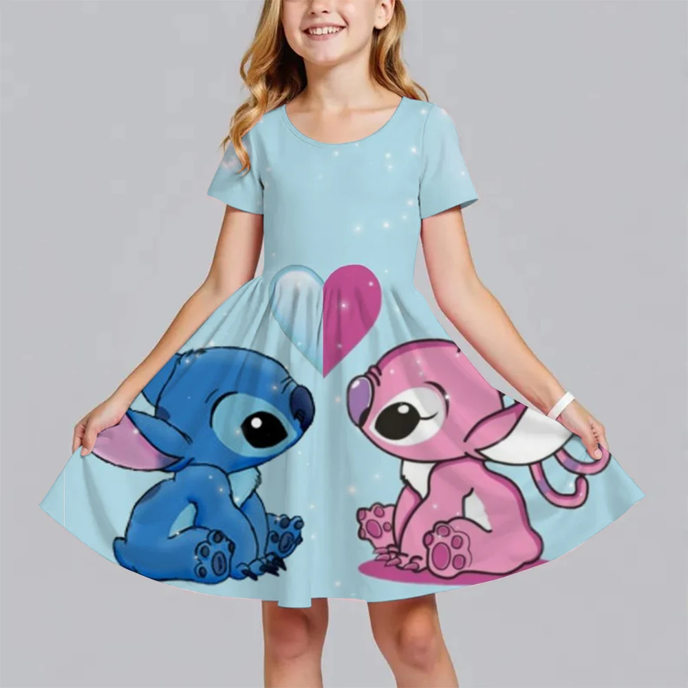 クリスマスプリントドレス漫画星空ベビーステッチ女の子スカートカジュアル通気性女の子半袖ドレス子供服