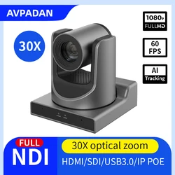 AVPADAN 30X Zoom camera1080P 60fps NDI HX2 AI tracking video conference Live streaming camera with POE for PC computer laptop