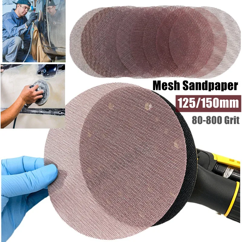 5 Inch Mesh Sanding Disc 125mm Sandpaper 80-600 Grit Hook Loop Dust-Free Anti-Blocking  For Car Paint Metal Finishing Polishing