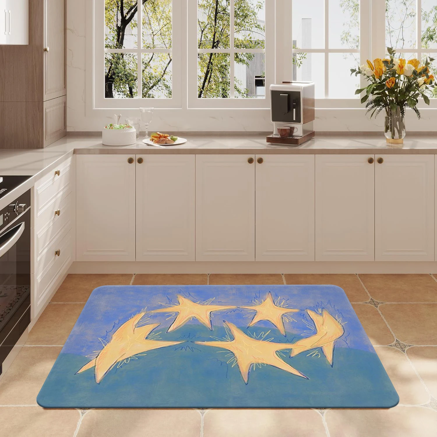 Cozy Stars Dance Polyester Cartoon Doormat Kitchen Carpet Entrance Door Rug Home Decoration, Stain & Dirt-Resistant Entrance Mat