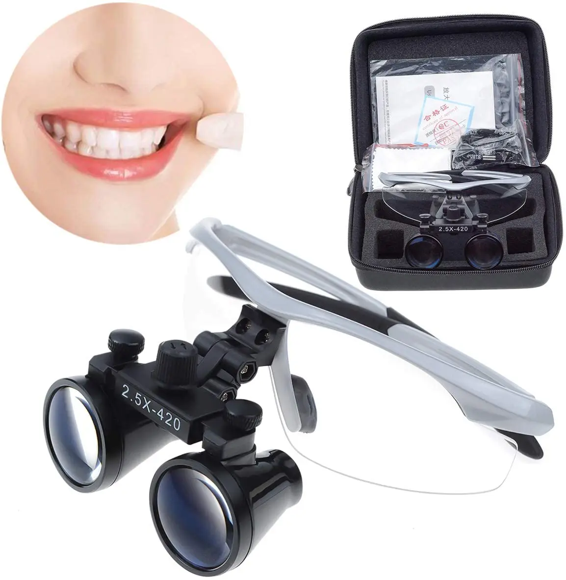 Dental Loupe 2.5X/3.5X Magnification Dental Magnifying Glass Adjustable Binocular Head-mounted Magnifier