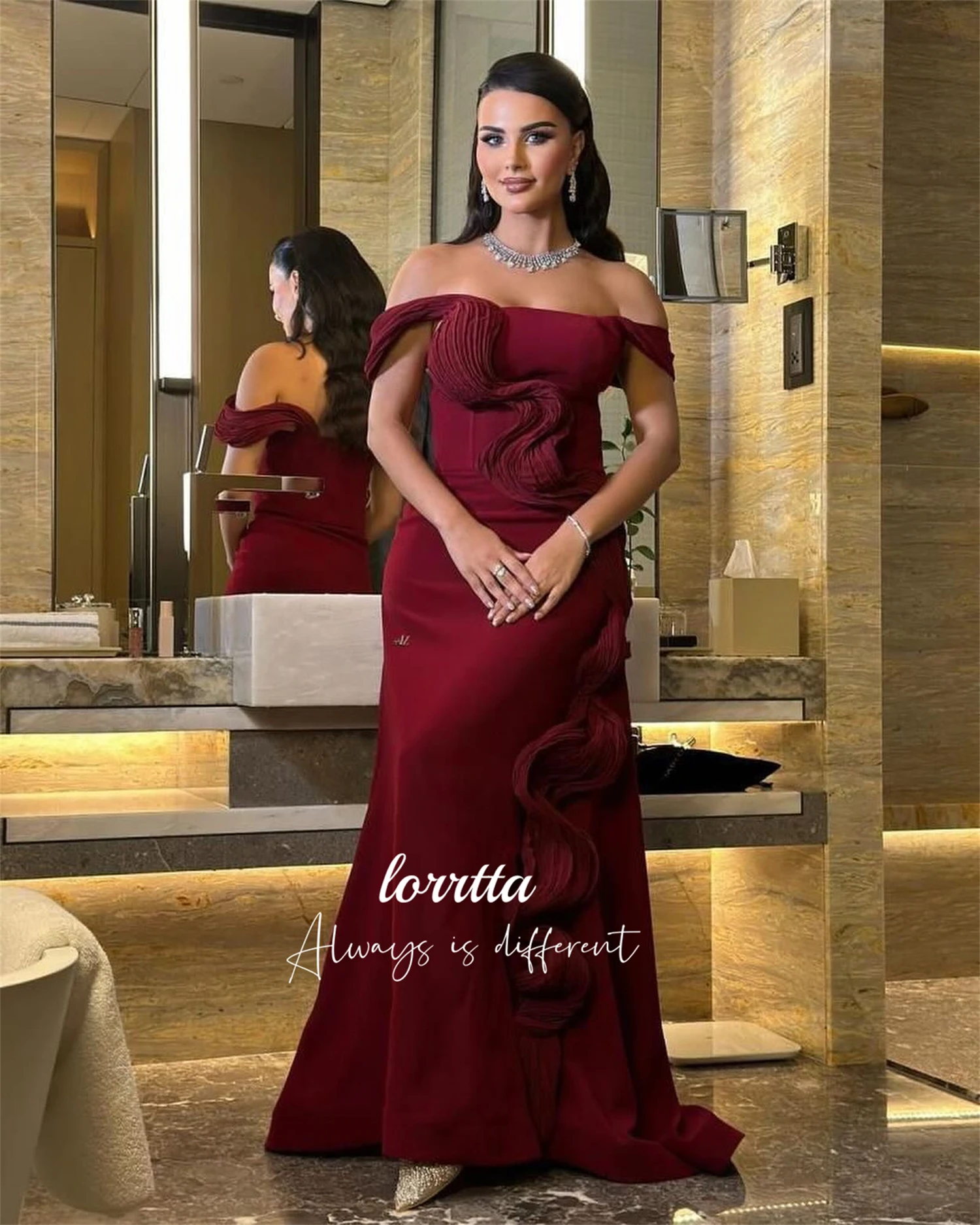 Women Evening Dress Fishtail Cut Deep Red Grace Elegant Womens Party Dresses for Special Occasions Robes De Cocktail Customized