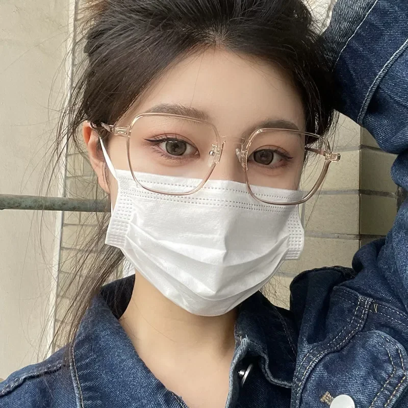 Fashion Big Square Anti Blue Light Glasses Ultra Light Transparent Metal Frame for Women Men Computer Eye Protection Spectacles