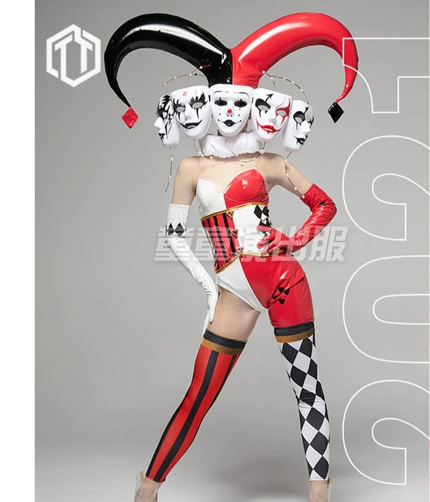 Nachtclub Bar sexy Frauen Gogo Tanz Outfit sexy angepasst machen schwarz rot Clown große Hörner Clown Kostüm