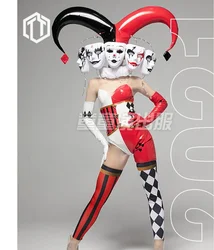 Nightclub bar sexy women gogo dance outfit Sexy Customized Make Black Red CLOWN Big horns clown costume