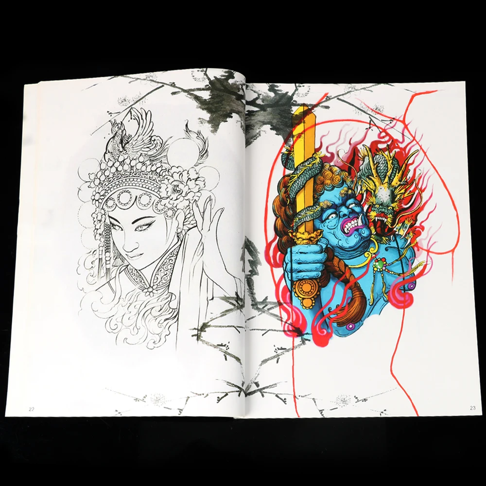 Tattoo Album Design For Beginner Sketch Skull Buddha Statue Beijing Opera Portrait Tattoo Pattern Book Body Art Tattoo Supplies