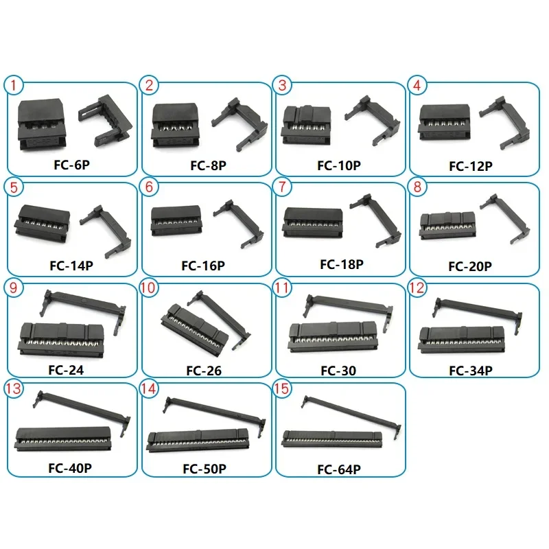 10pcs FC-6/8/10/12/14/16/24/26/30/34/40/50/64P 2.54mm FC wire Crimping ISP connector Female Header IDC Socket Ribbon Cable