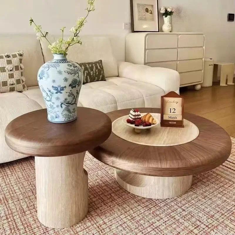 Medieval style round coffee table set imitation limestone living room table