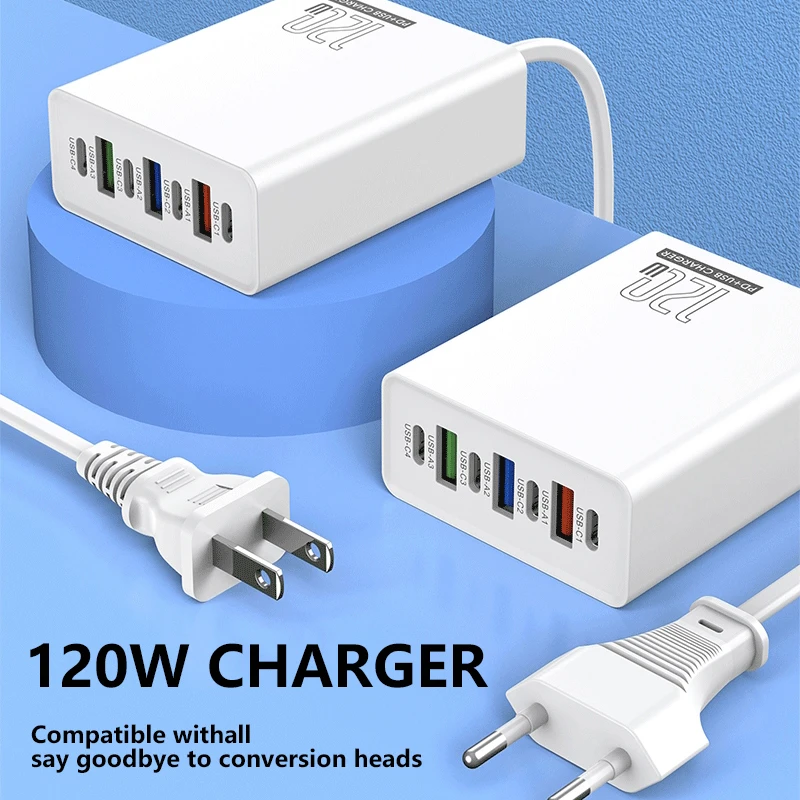 Xiaomi 120 واط 4USB C + 3USB شاحن الهاتف المكتبي شحن سريع محطة الطاقة USB مهايئ شاحن للهاتف أندرويد هواوي اللوحي
