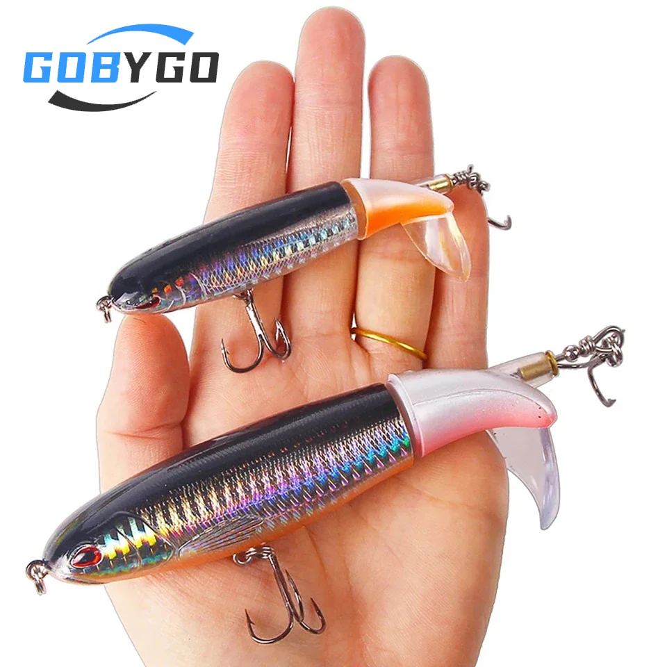 GOBYGO 1PCS Whopper Popper 10cm/14cm Fishing Lure Artificial Bait Hard Soft Rotating Tail Fishing Tackle Geer Pesca