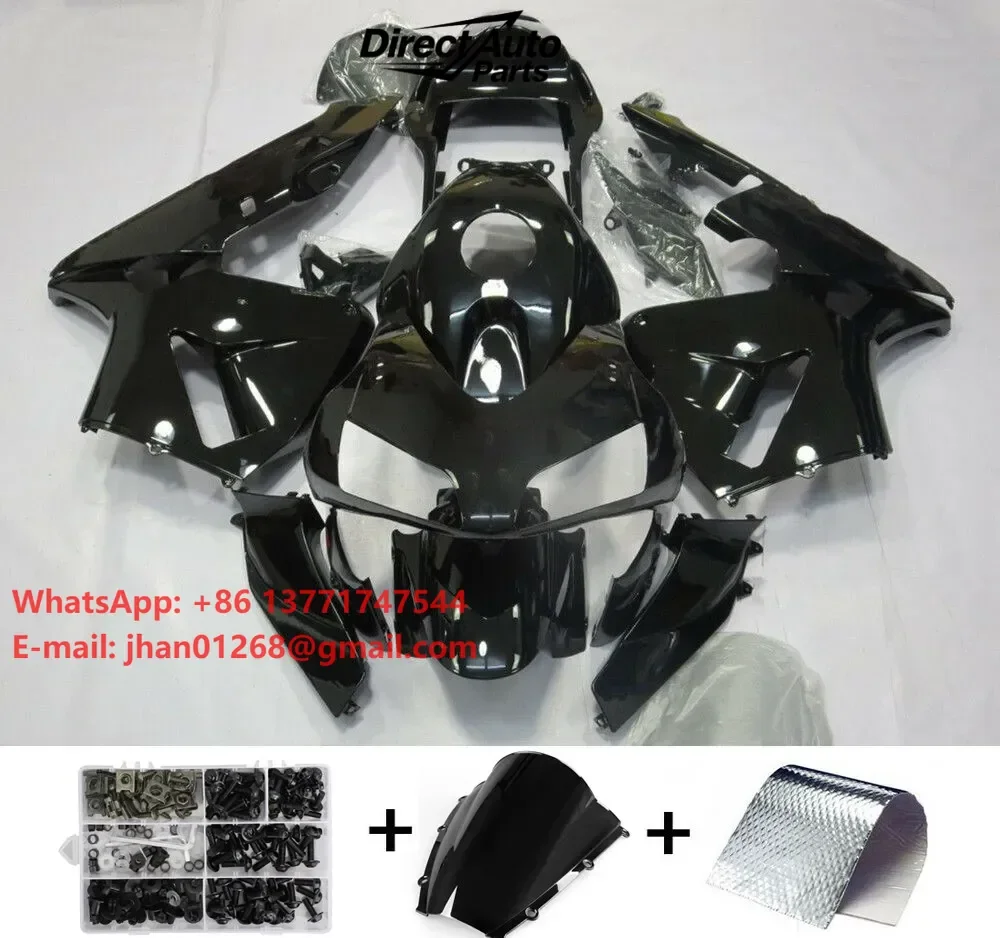 For Honda CBR600RR 2003 2004 Bright Black ABS Plastic Motorcycle Fairing Kit Bodywork with Heat Shield and Bolt Box