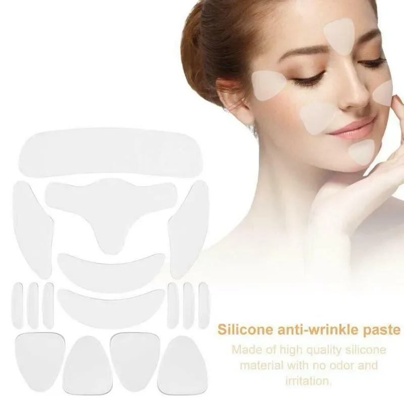 Reutilizáveis remendos de silicone para cuidados com a pele, almofadas anti-rugas, remoção de rugas, etiqueta facial, testa, pescoço, olho, 16pcs