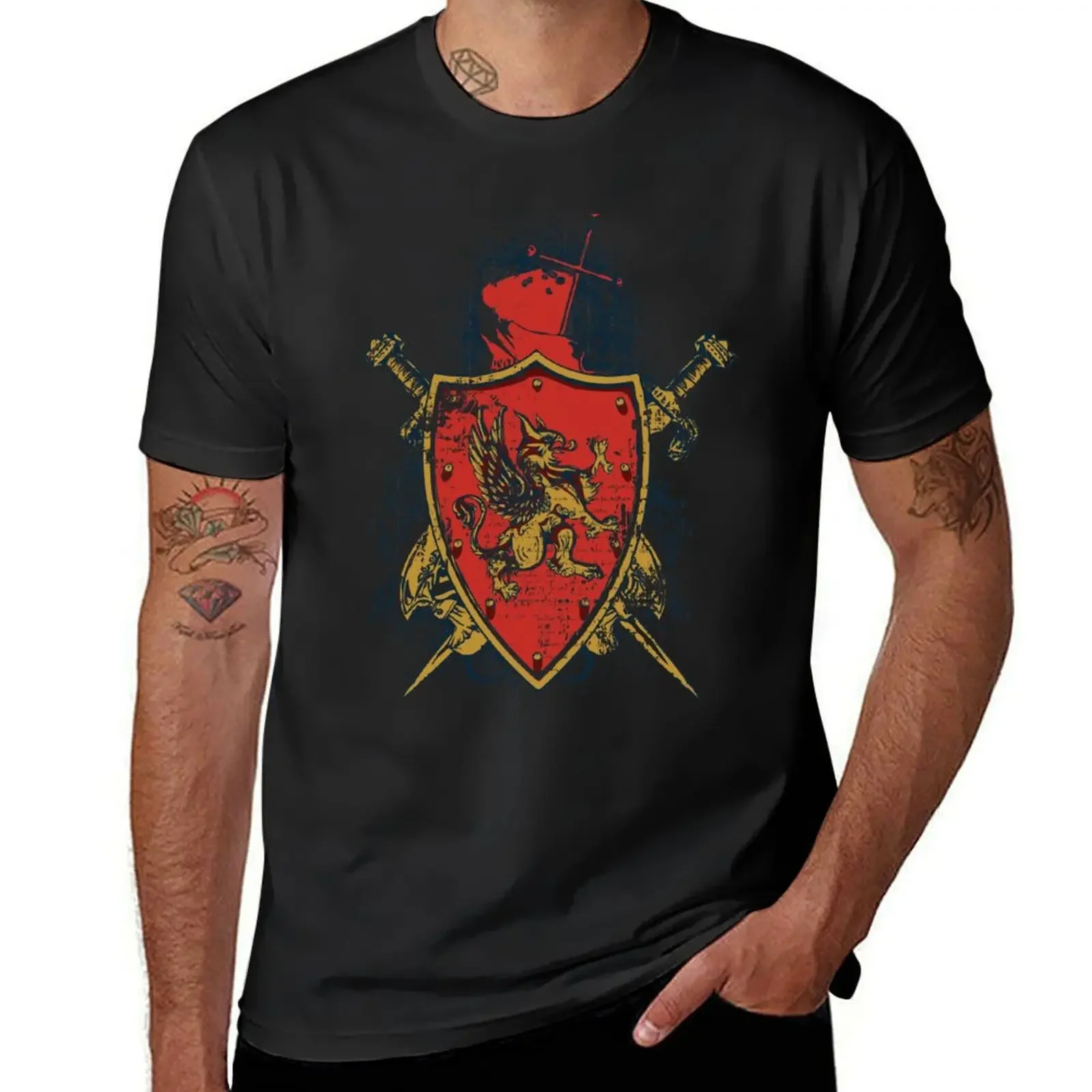 

Griffin Shield - Swords - Coat of Arms T-Shirt Short sleeve tee blanks blue archive mens t shirts casual stylish