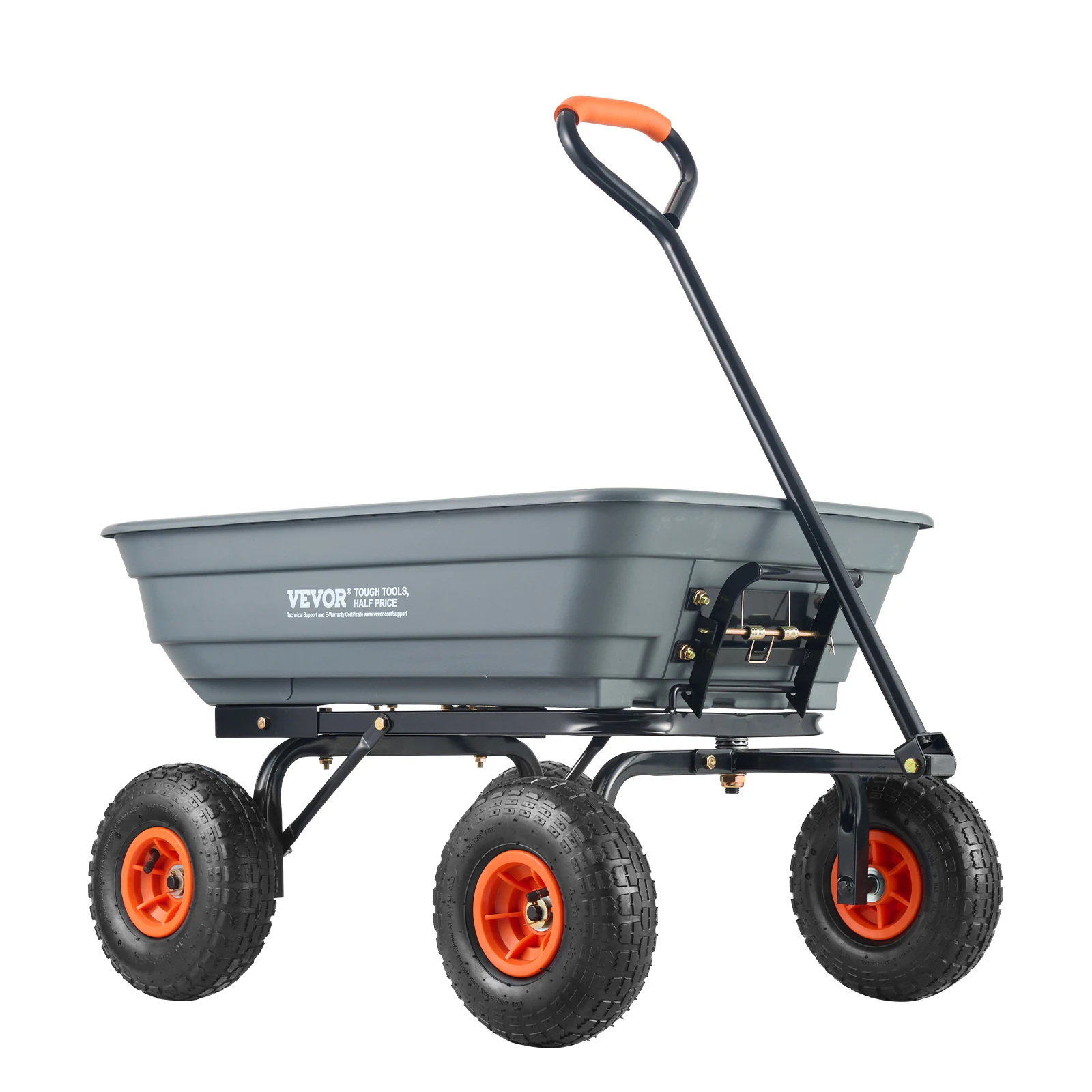 VEVOR Dump Cart Poly Garden Dump Cart with Easy to Assemble Steel Frame Dump Wagon with 2-in-1 Convertible Handle Safe Transport