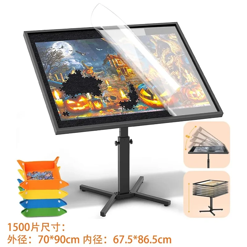 Adjustable Lift Puzzle Table with Drawers, Premium Metal Ergonomic Design with Cover