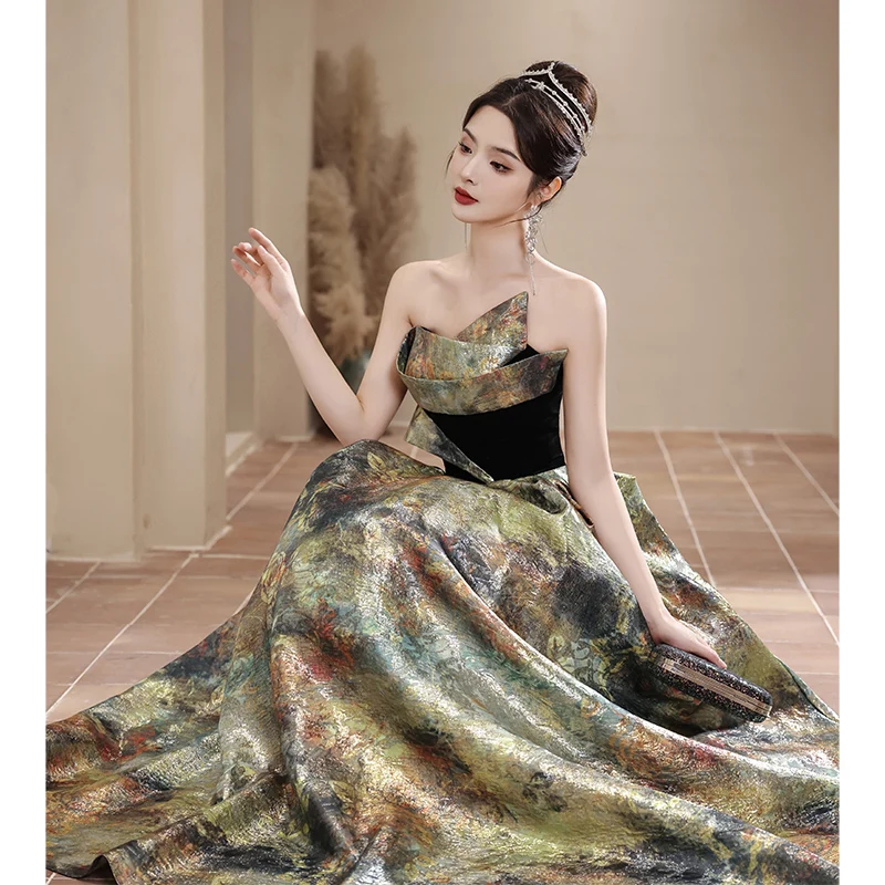 Luxury Strapless Ball Gown Satin Prom Dresses Elgant Floor-Length Women Formal Special Occasion Dressess Long