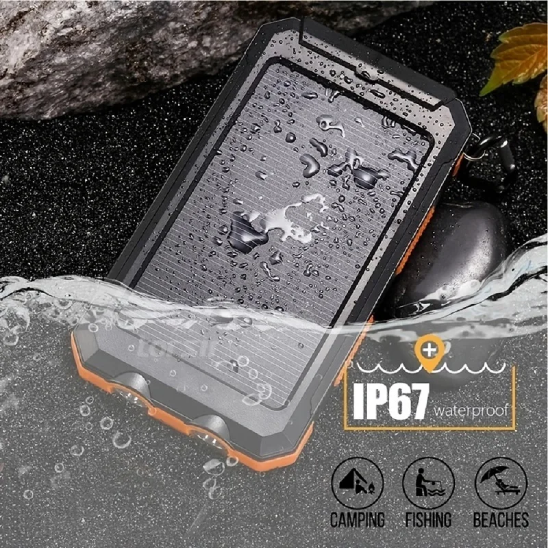 20000mAh Solar Power Bank Large Capacity External Battery Fast Charging Portable Powerbanks lanyard Compass Waterproof Outdoor