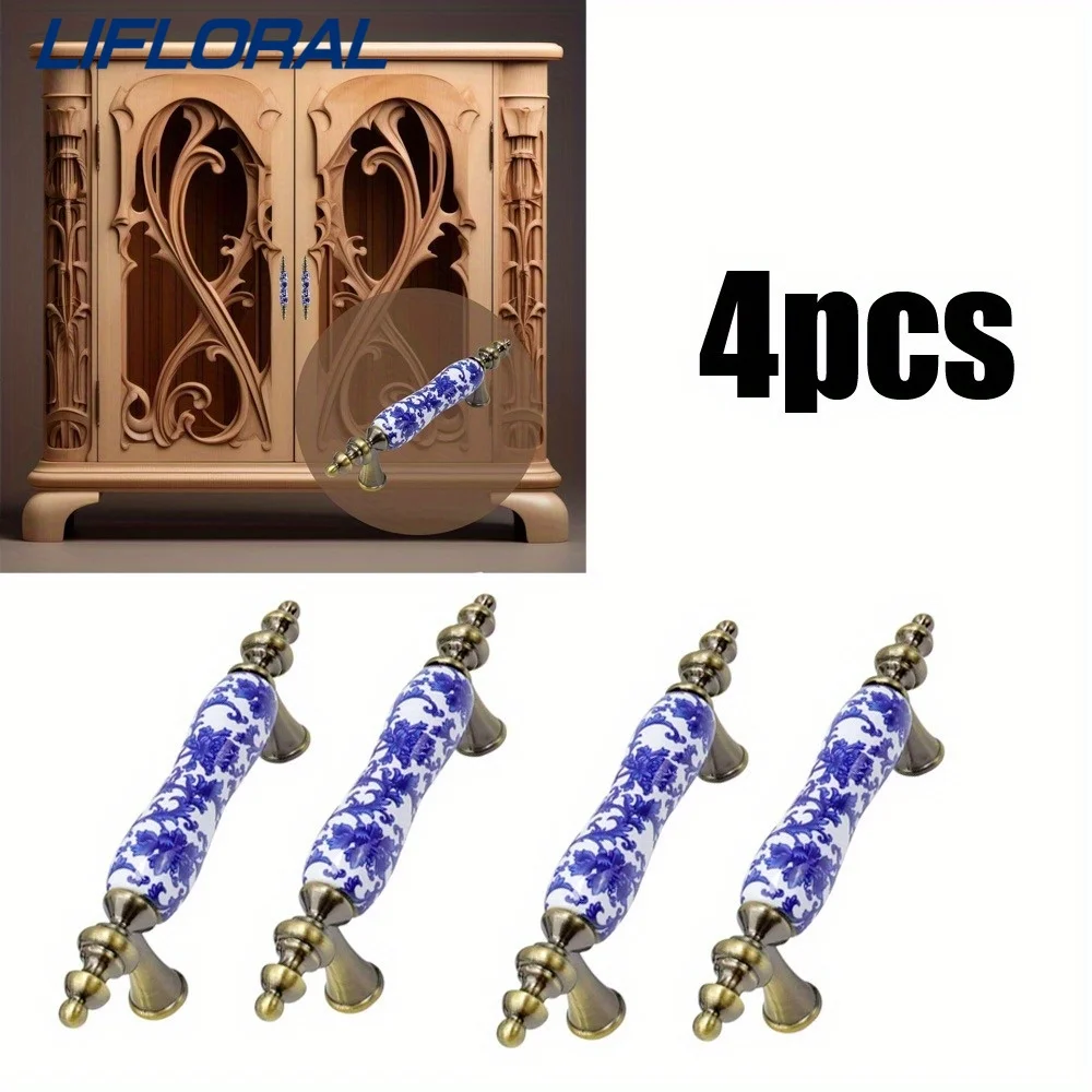 

4pcs Floral Pulls Ceramic Antique Bronze Drawer Pull Hardware Kitchen Cabinet Pull Handles Porcelain Dresser Pulls