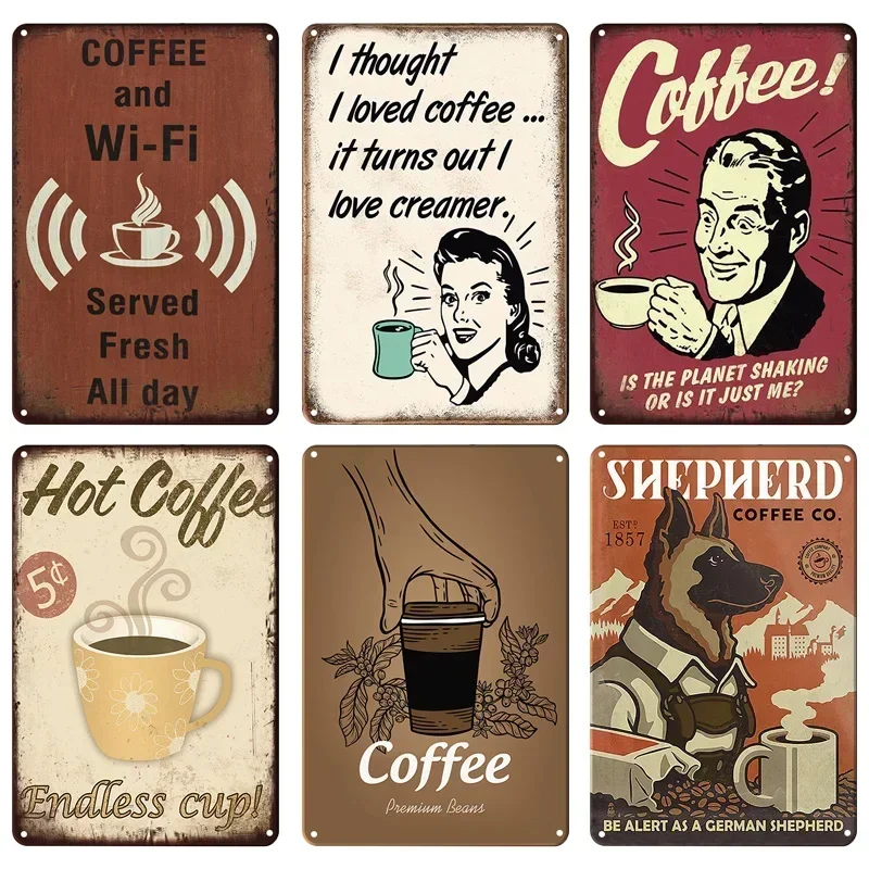 Vintage Coffee Metal Tin Signs Decorative Plate Retro Tea Time Metal Poster Plaque For Home Bar Cafe Indutrial Art Wall Decor