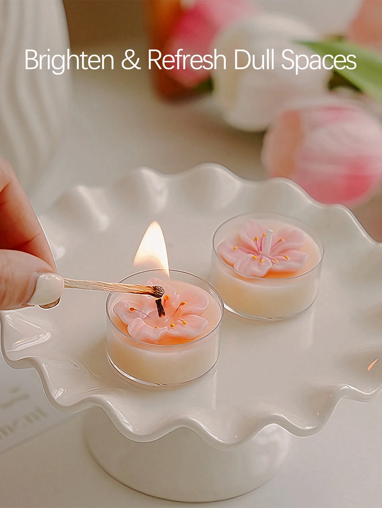 4 Pcs/Box Pink Peach Blossom Scented Candles,Valentines Decor,Room Decor,Gifts For Women Valentine's Day Wedding Favors