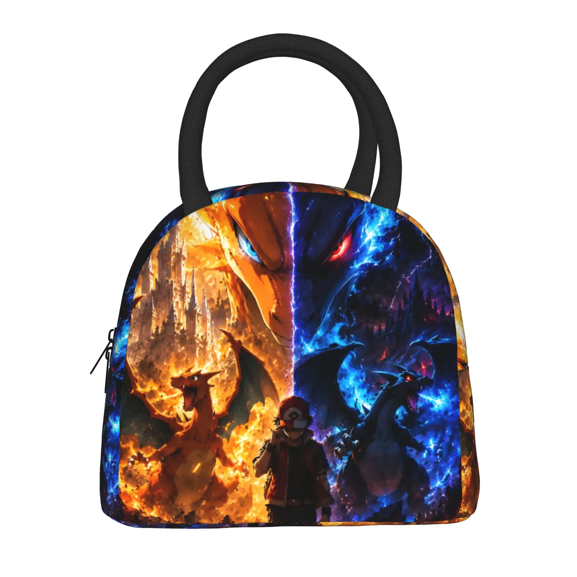 Pokemon Red And Black Charizard Handbag Insulated Lunch Bag Ice Pack Rice Bag  bolsa Student Bento Lunch Handbag Insulation