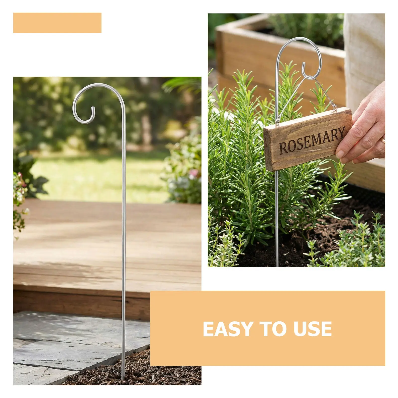 25Pcs Metal Shepherd Hook Garden Stake Plant Label Holder Curled Tip Silver Planter Sign Hanging Rod Outdoor Flowerpot