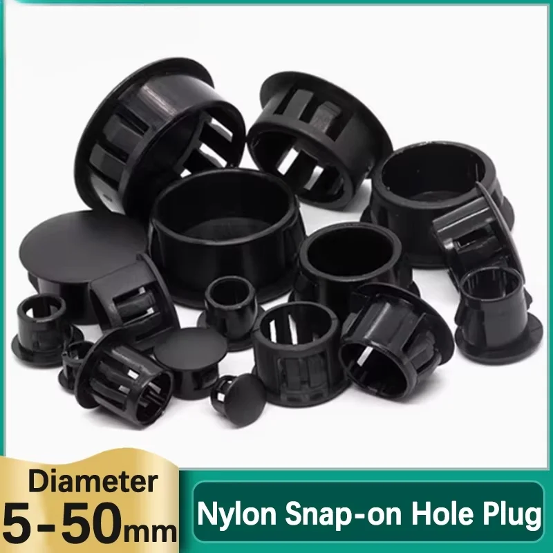 Black Round Plastic Snap on Hole Plug Caps Cabinet Furniture Fastener Cover Locking Plugs 5-50mm