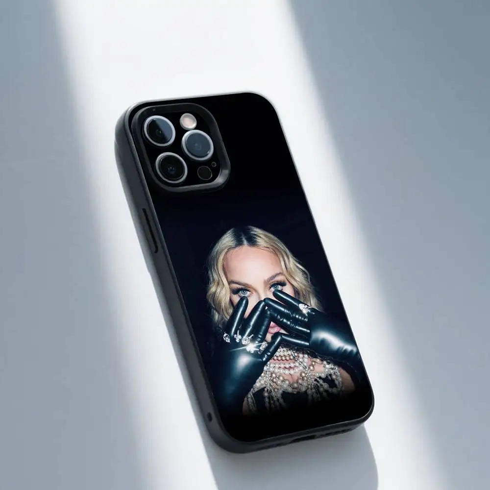 حافظة هاتف M-Madonna لهاتف iPhone 16,15,14,13,12,11,Pro,Max,Plus,X,XS,SE,E,Mini,Soft Silicone Black Case