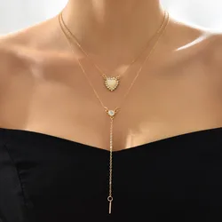Fashion Simple Personalized Love Necklace Luxurious Y2K Style Pendant Clavicle Chain Multilayer Double Design Necklace