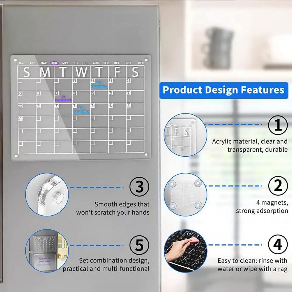 Convenient Acrylic Magnetic Dry Erase Calendar Board Wipe Easily Magnetic Whiteboard Strong Magnetic Home Supplies