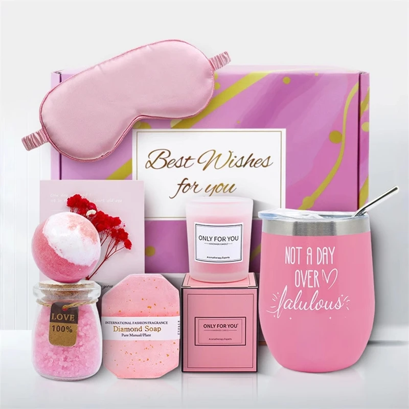 Valentines Day Gift Set Box With Bath Ball Aromatherapy Candle Soap And Eye Mask Spa Relaxation Gift For Women Mom Girlfriend
