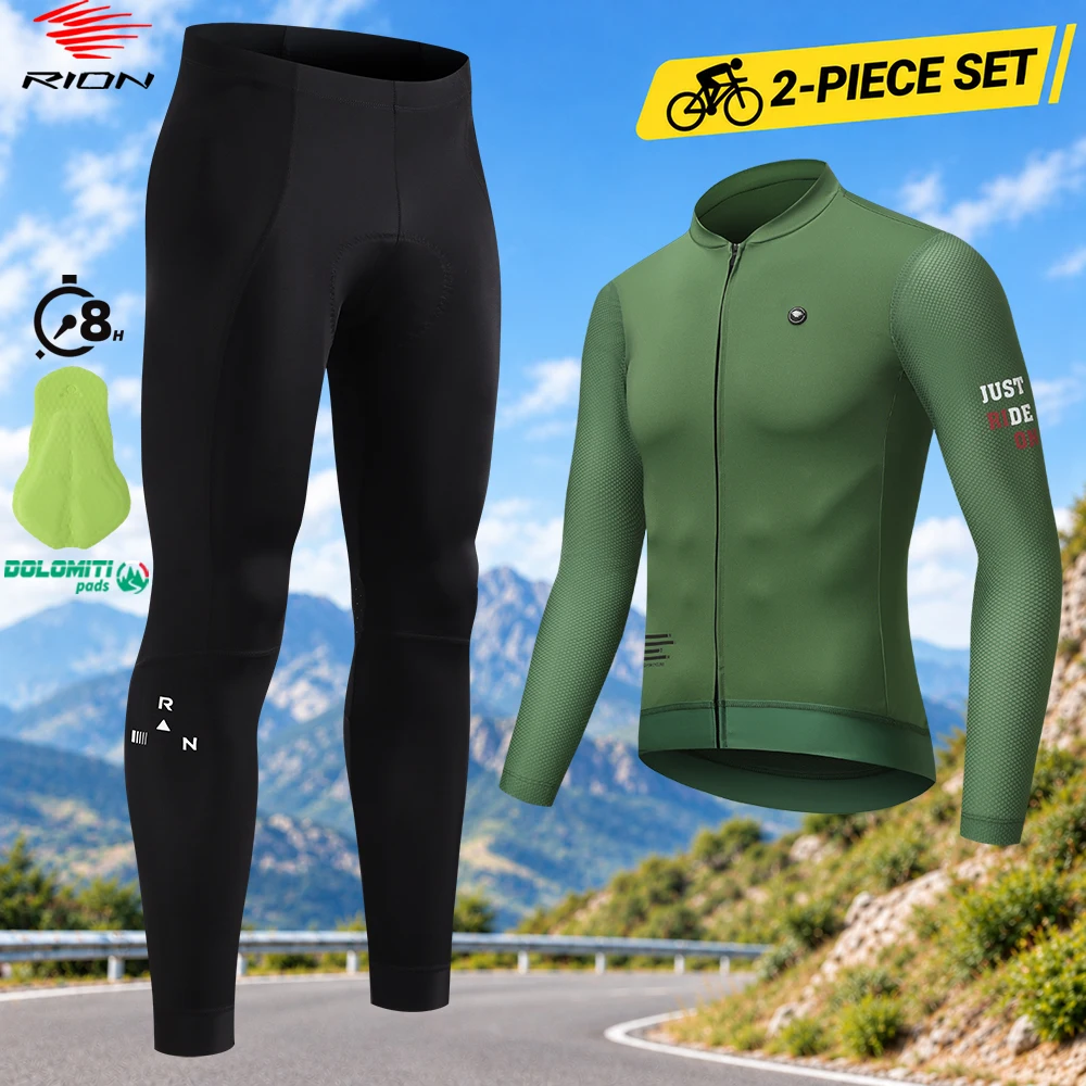 RION Men's Road Cycling Jersey Set Long Sleeve Bike Shirt Padded Pants Dolomiti 8H Bicycle Clothing Outdoor Sportswear 2 Pcs Set