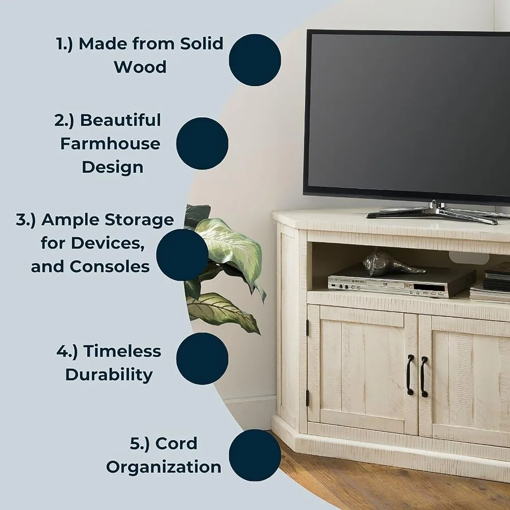 Rustic Corner TV Stand All Antique White